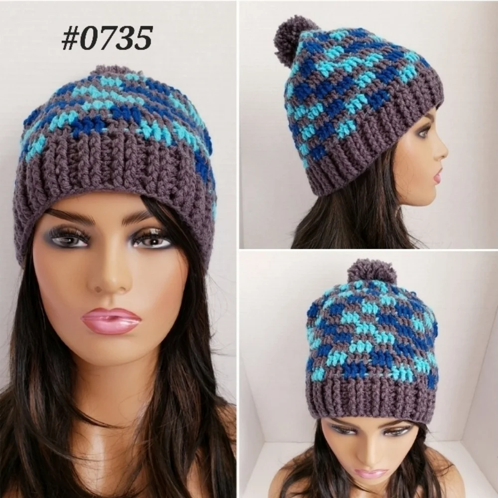 ⚜️FINAL⚜️NEW! Handmade Winter Hat 🤍Blue, aqua, gray